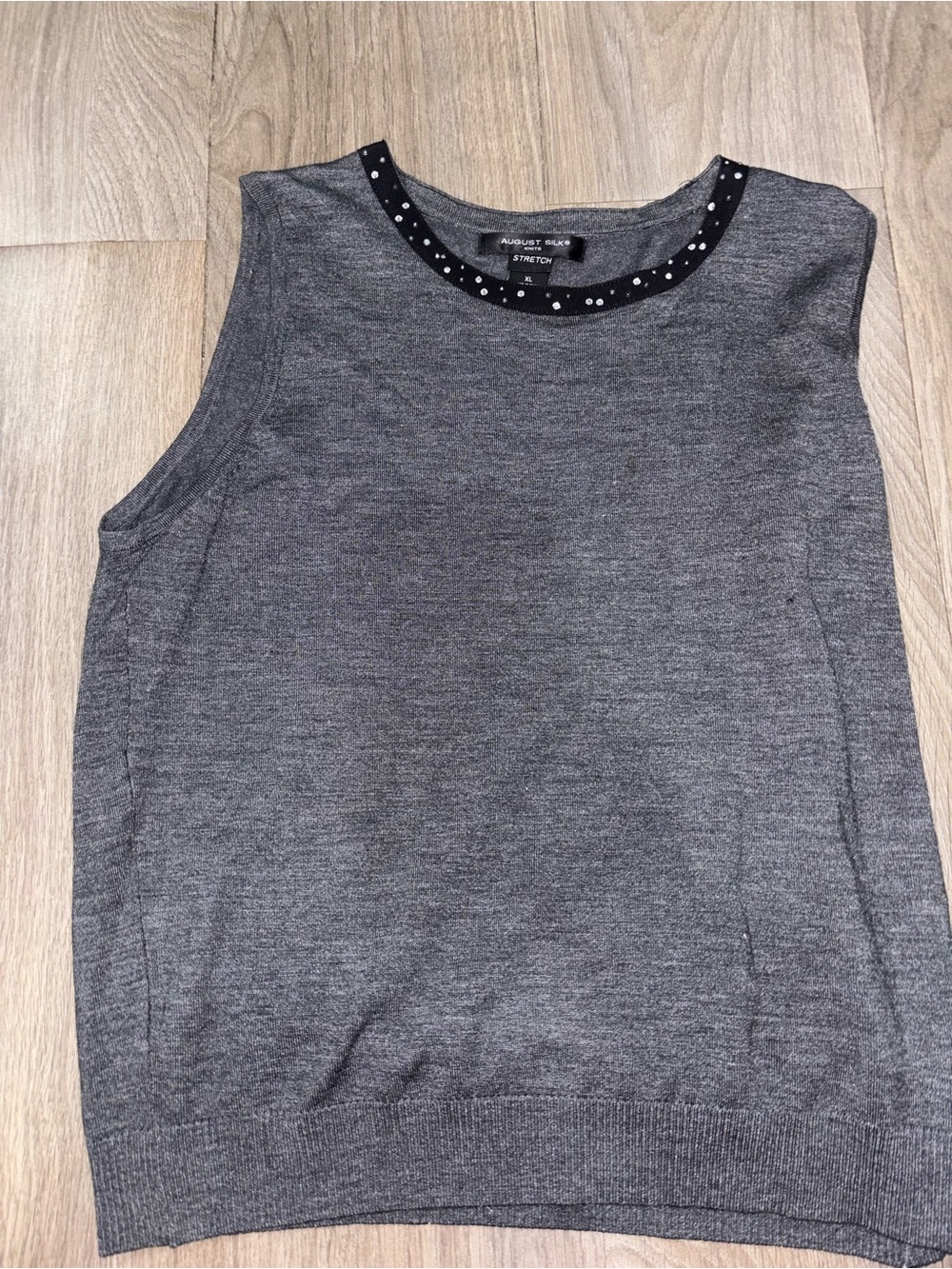august silk Heather Gray Sleeveless Knit Top with Studded Black Neckline